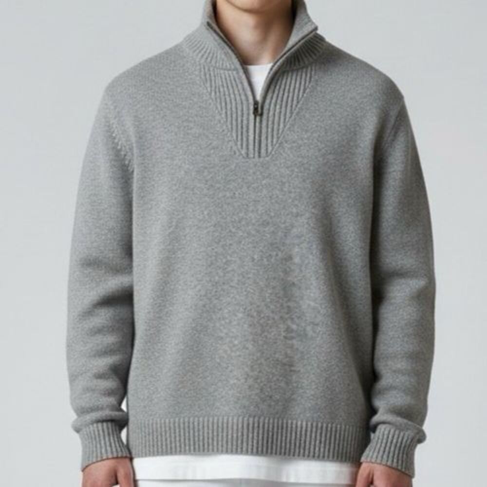 NEW GAP Quarter Zip Long Sleeve Sweater Men Large Gray Cashsoft Preppy $80